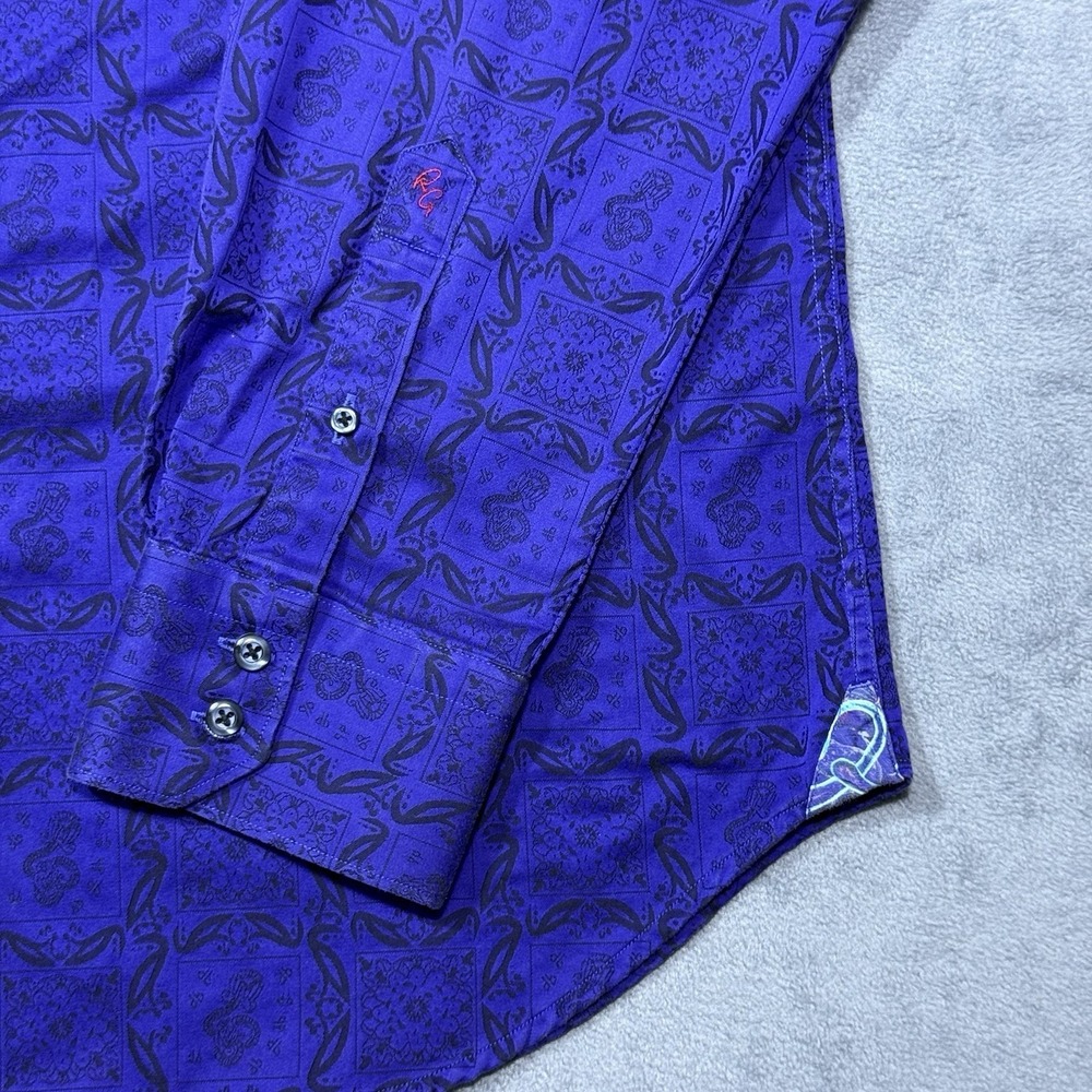 Robert Graham Shirt Mens XL Classic Fit Geometric Violet Contrast Cuffs Designer - Picture 6 of 11